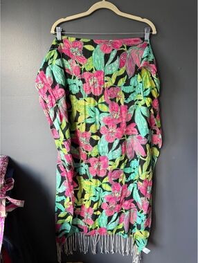 Lilly Pulitzer Floral Silk Cashmere Shawl Wrap with Fringe